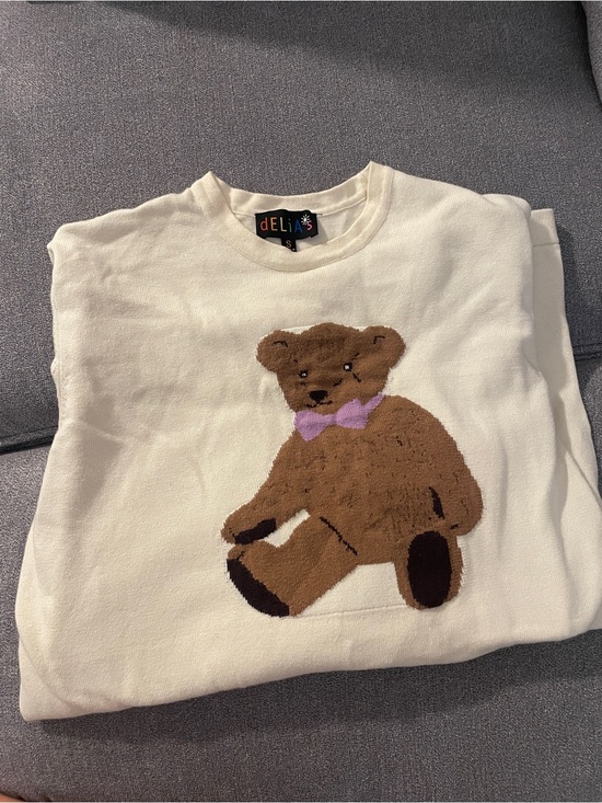 dELiA*s Sweaters - dELiA*s Cream Knit Sweater with Brown Teddy and Lilac Bow